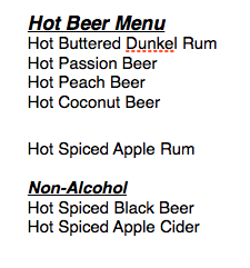 Hot Beer Menu